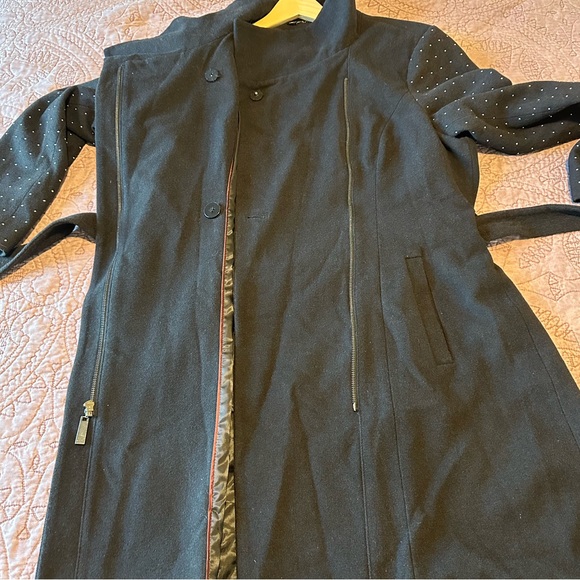 Vince Camuto long warm coat with silver metal studded sleeves in XL - Black - Picture 12 of 16